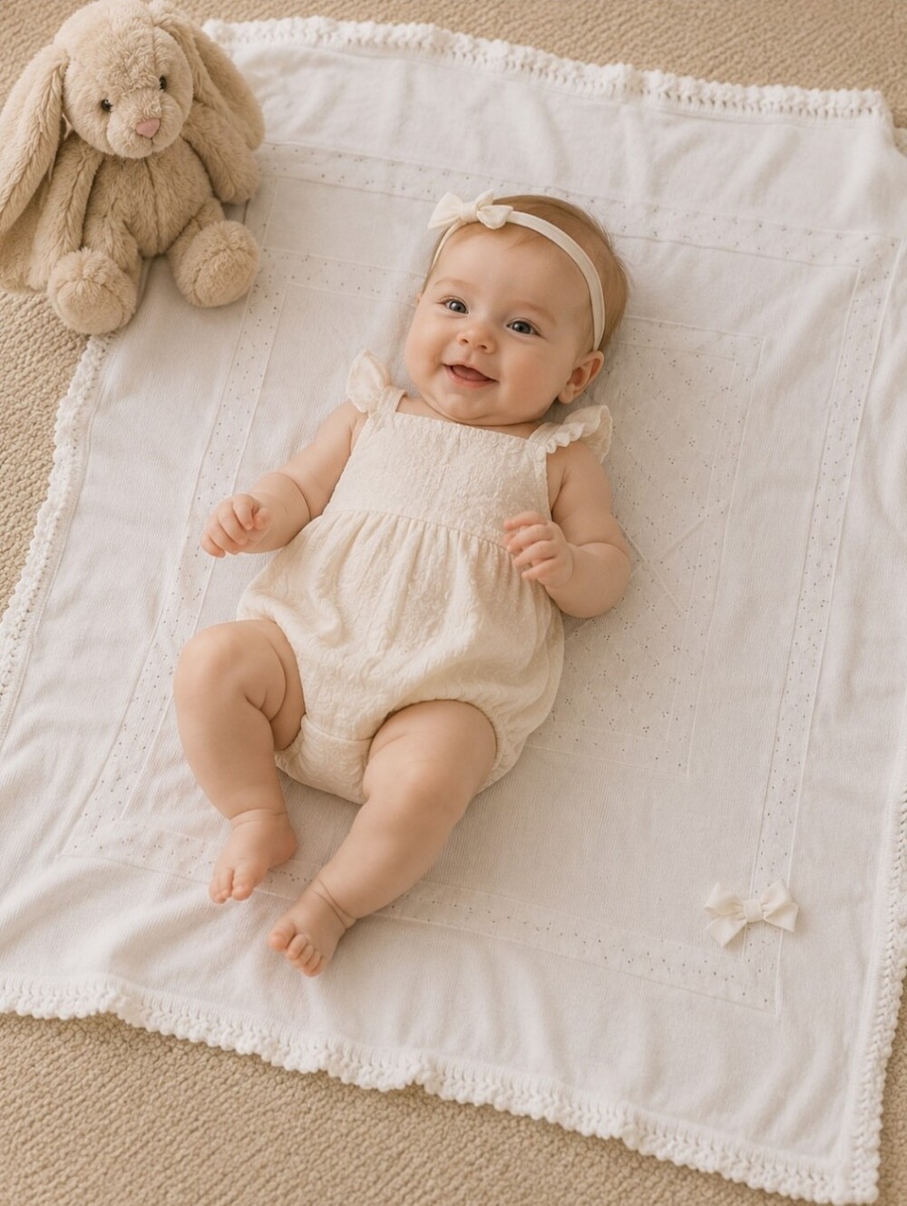 Elegant Mayoral White Cotton Baby Blanket | 100cmx80cm
